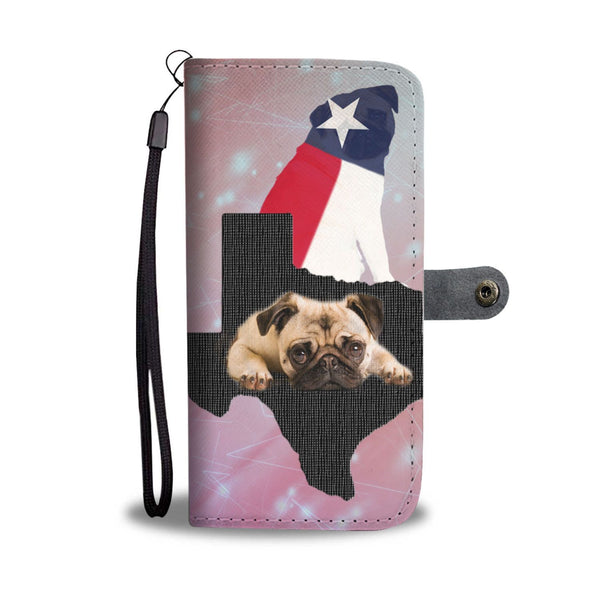 Cute Pug Dog On Pink Print Wallet Case-Free Shipping-TX State